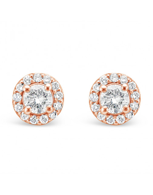Diamond Cluster Earrings With A Centre Round Brilliant Cut Diamond Set in 18ct Rose Gold. Tdw 0.50ct